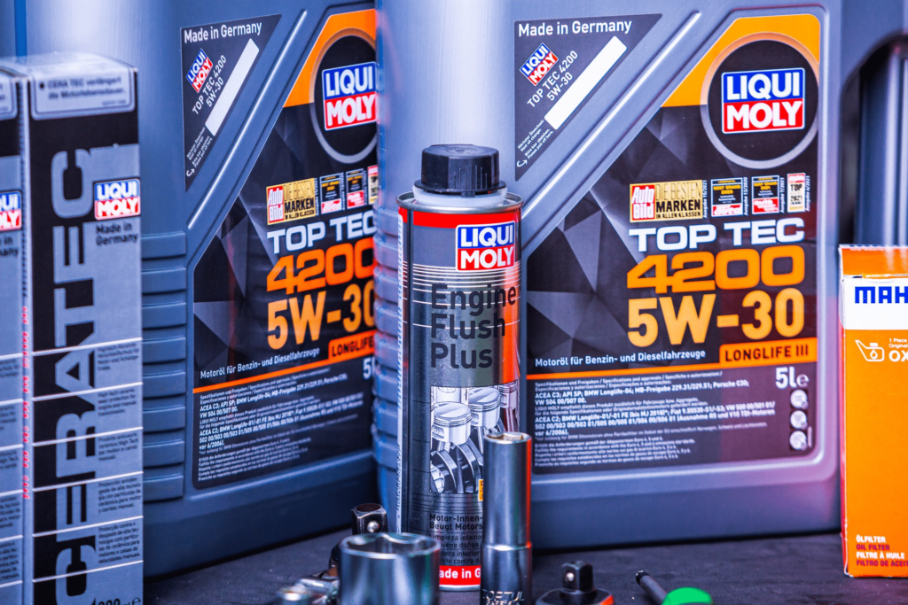 A bottle of Liqui Moly Top Tec 4200 5W30 motor oil