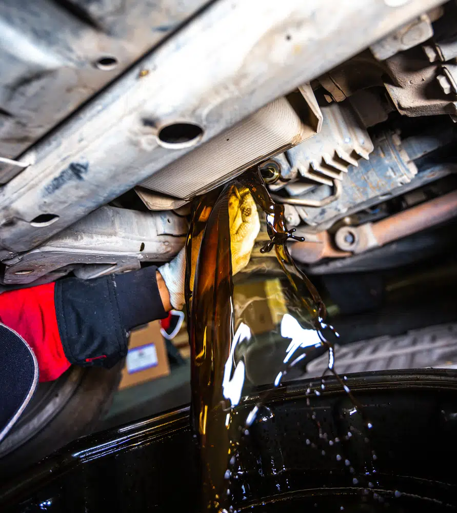 Oil being drained from range rover sport