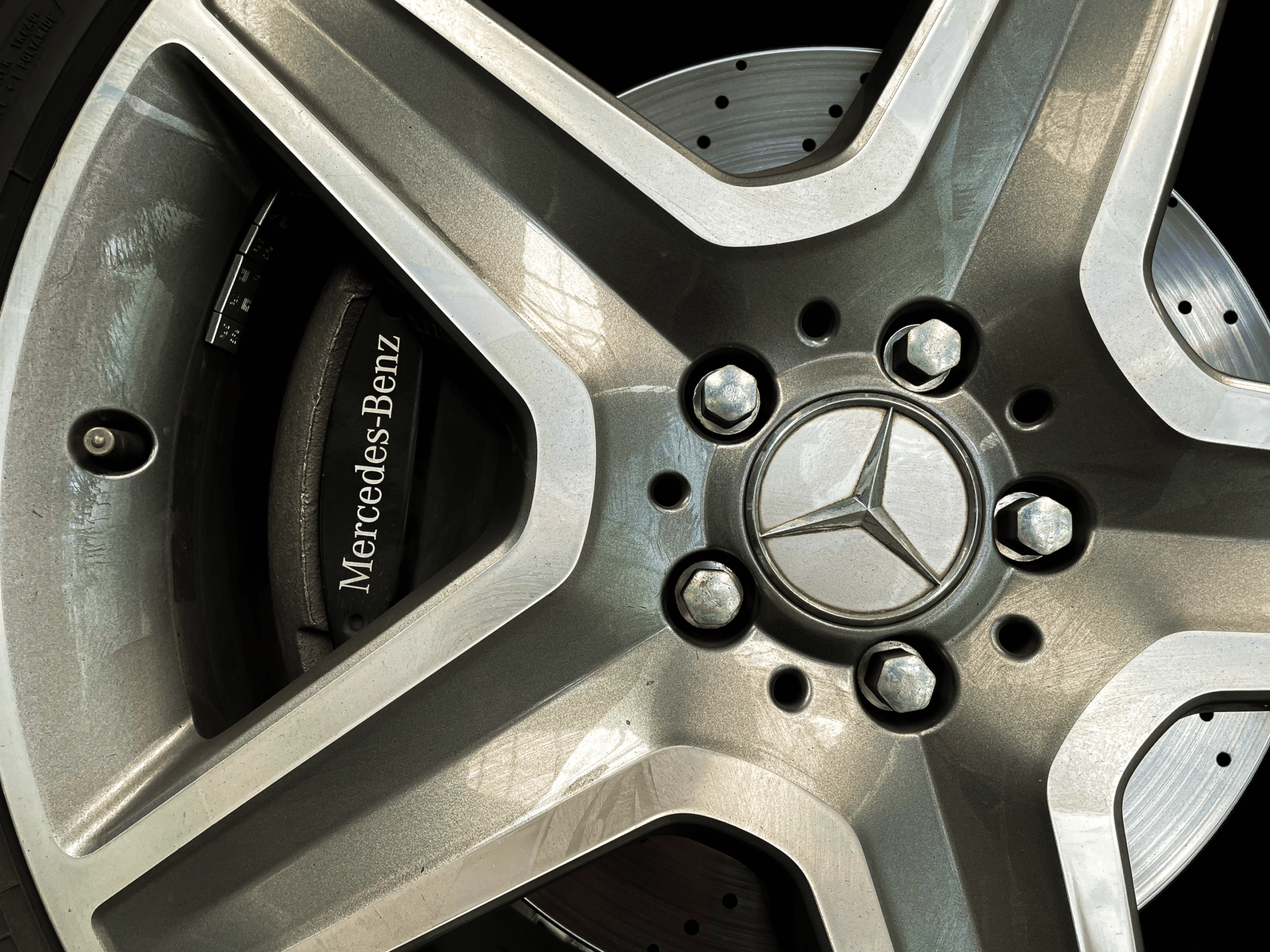 Brake pads, brake discs, rotors and the brake fluid should be checked when servicing a Mercedes Benz